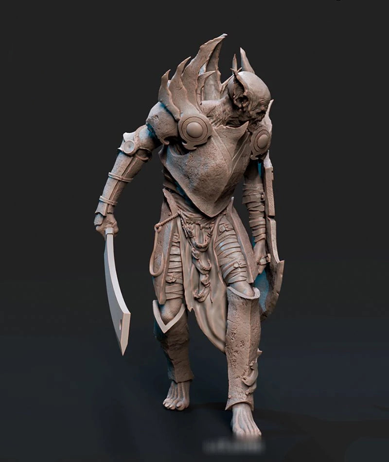 75mm Spiral-Horned Demon Warrior with Scimitar, Resin Model Figure Kit, Fantasy Theme, Unassembled and Unpainted