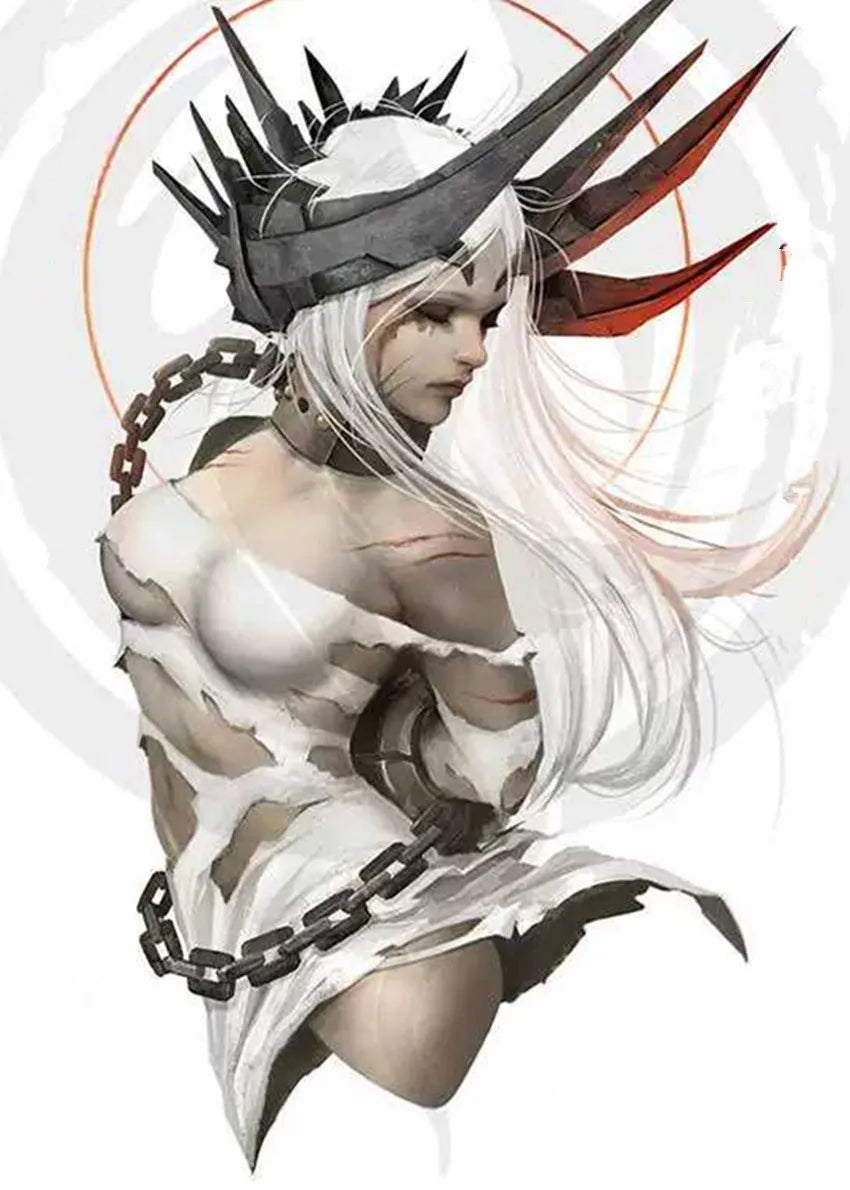 1/10 White-Haired Demon Sorceress with Horns, Resin Model Bust Kit, Fantasy Theme, Unassembled and Unpainted
