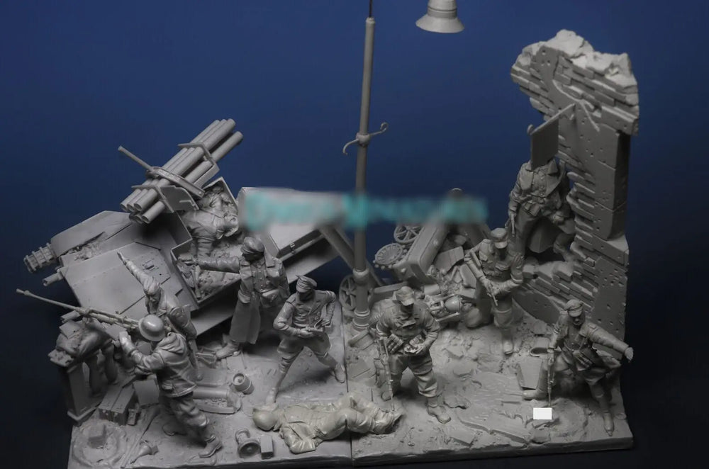 1/35 WWII Soldiers with Bunker, 8 Figures, Resin Model Figure Kit, Unassembled and Unpainted