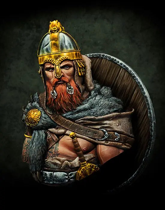 1/9 Medieval Red-Bearded Viking Axeman with Ornate Shield, Resin Model Bust Kit, Unassembled and Unpainted