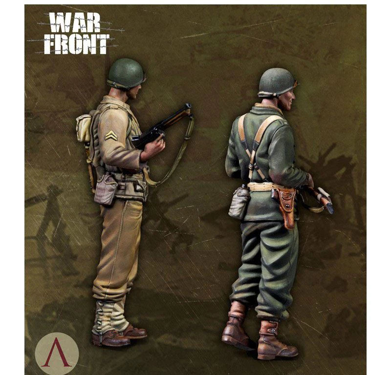 1/35 WWII German Infantry with Kar98k and MP40, 2 Figures, Resin Model Figure Kit, Unassembled and Unpainted