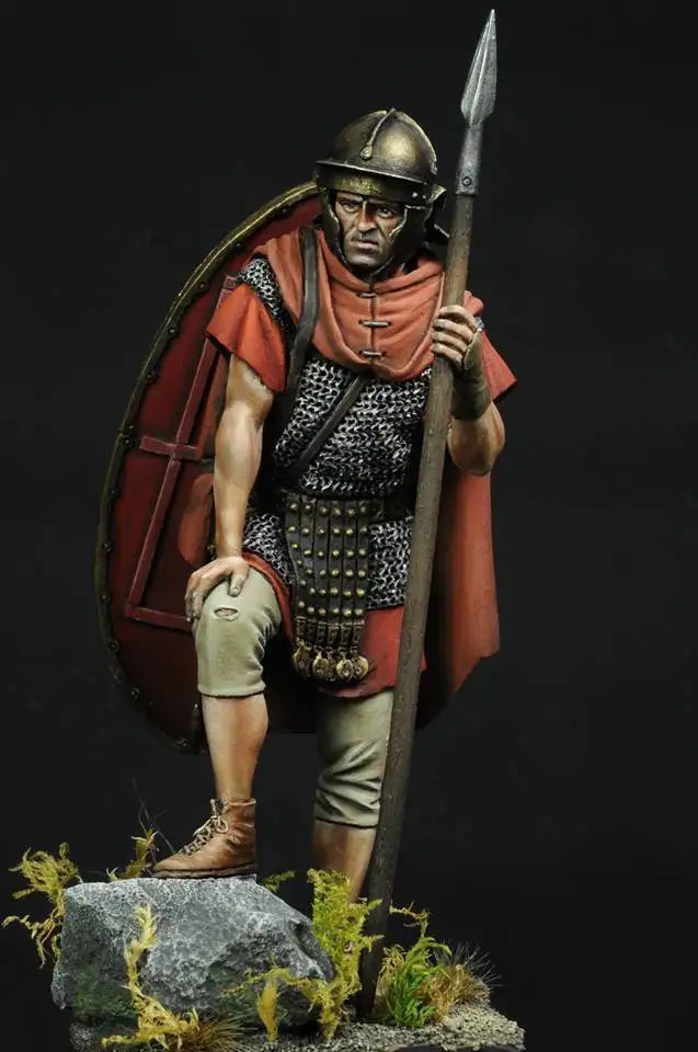 75mm Ancient Dacian Warrior with Spear and Shield, Resin Model Figure Kit, Unassembled and Unpainted