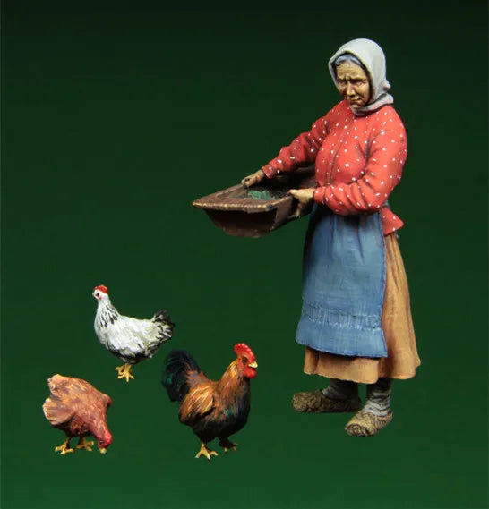 1/35 Medieval Peasant Woman with Basket and Farm Animals, Resin Model Figure Kit, Anime Theme, Unassembled and Unpainted