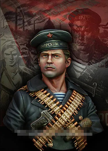 1/10 WWII Soviet Infantry with Telnyashka and Bandoliers, Resin Model Bust Kit, Anime Theme, Unassembled and Unpainted