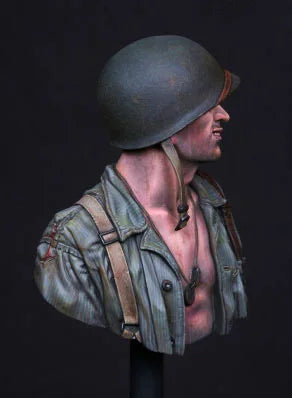1/10 WWII German Soldier in Stahlhelm with Open Tunic, Resin Model Bust Kit, Unassembled and Unpainted