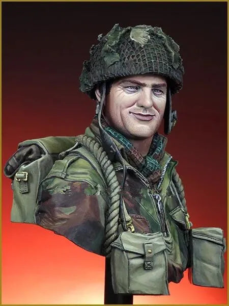 1/10 WWII German Soldier in Netted Helmet, Resin Model Bust Kit, Unassembled and Unpainted
