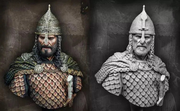 1/10 Medieval Norse Warrior in Scaled Armor with Spiked Helmet, Resin Model Bust Kit, Unassembled and Unpainted