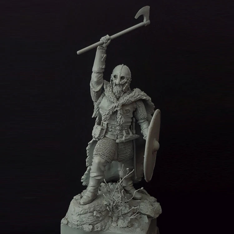 1/24 Medieval Viking Warrior with Raised Axe and Shield, Resin Model Figure Kit, Unassembled and Unpainted
