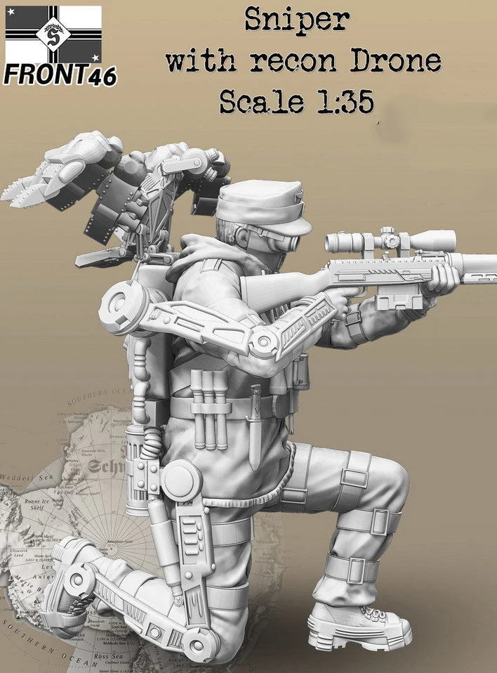 1/35 Modern Sniper with Recon Drone, Resin Model Figure Kit, Unassembled and Unpainted