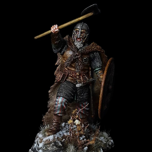 1/24 Medieval Viking Warrior with Raised Axe and Shield, Resin Model Figure Kit, Unassembled and Unpainted