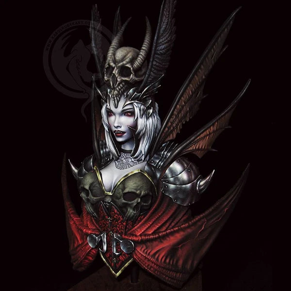 1/10 Demoness with Elaborate Horned Crown, Resin Model Bust Kit, Fantasy Theme, Unassembled and Unpainted