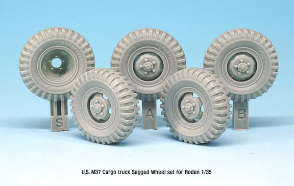 1/35 WWII US M37 Cargo Truck Sagging Wheel Set, Resin Model Accessory Kit, Unpainted