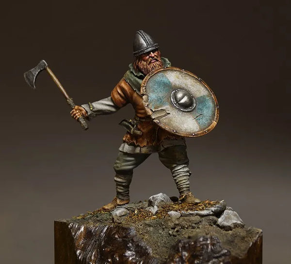 75mm Medieval Viking Warrior with Axe and Shield, Resin Model Figure Kit, Unassembled and Unpainted