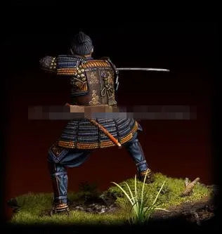 1/24 Medieval Japanese Samurai in Ornate Armor Striking with Katana, Resin Model Figure Kit, Unassembled and Unpainted