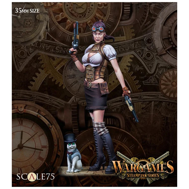 Female Soldier with Cat, Resin Model Figure Kit, Fantasy Theme, Unassembled and Unpainted