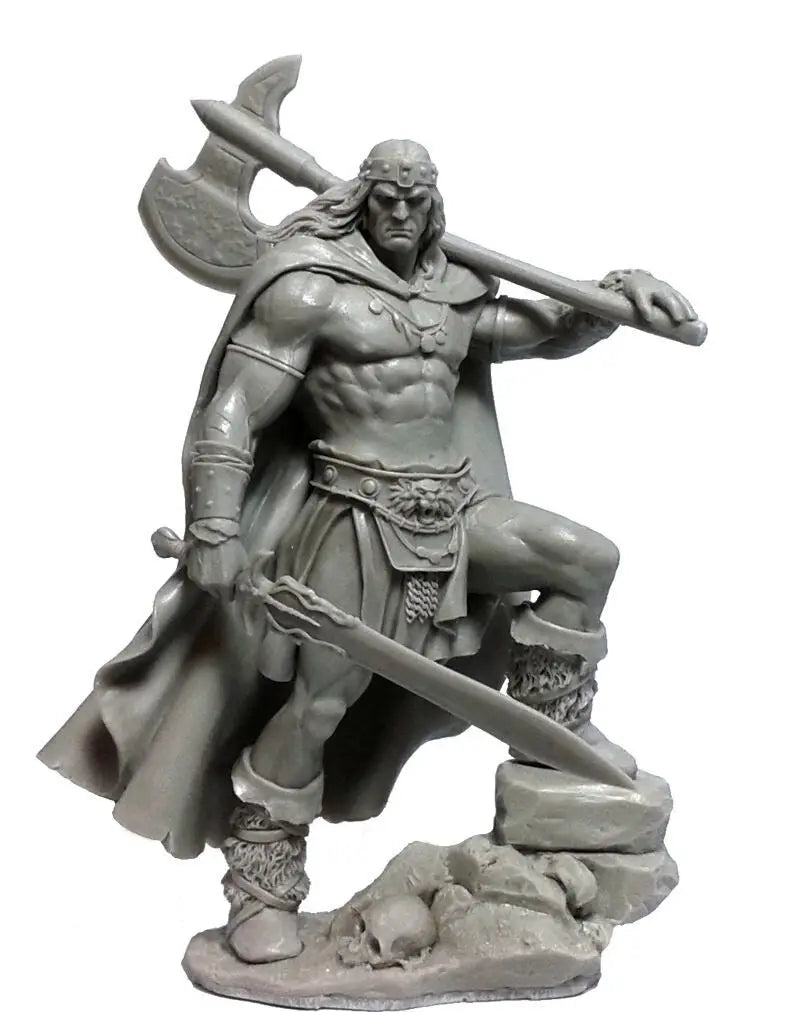 80mm Barbarian Warrior Raising Battle Axe, Resin Model Figure Kit, Fantasy Theme, Unassembled and Unpainted