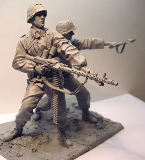 1/16 WWII German Infantry Machine Gun Crew, Resin Model Figure Kit, Anime Theme, Unassembled and Unpainted