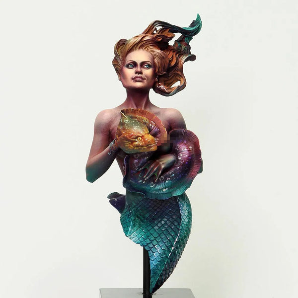 1/10 Mermaid Holding Glowing Fish, Resin Model Bust Kit, Fantasy Theme, Unassembled and Unpainted