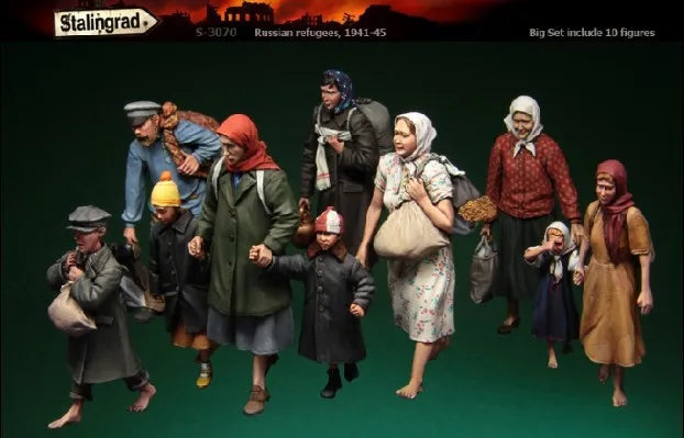 1/35 WWII Soviet Stalingrad Civilians, 10 Figures, Resin Model Figure Kit, Unassembled and Unpainted