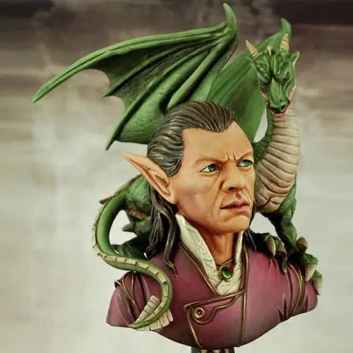 1/9 Male Sorcerer with Shoulder Dragon, Resin Model Bust Kit, Anime Theme, Unassembled and Unpainted