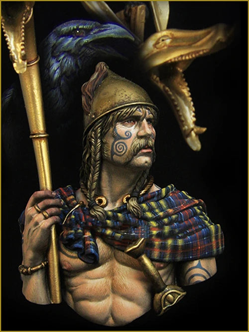1/10 Ancient Celtic Warrior with Raven-Topped Staff, Resin Model Bust Kit, Unassembled and Unpainted