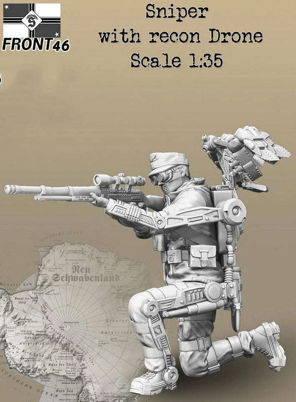 1/35 Modern Sniper with Recon Drone, Resin Model Figure Kit, Unassembled and Unpainted