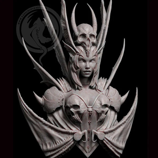 1/10 Demoness with Elaborate Horned Crown, Resin Model Bust Kit, Fantasy Theme, Unassembled and Unpainted