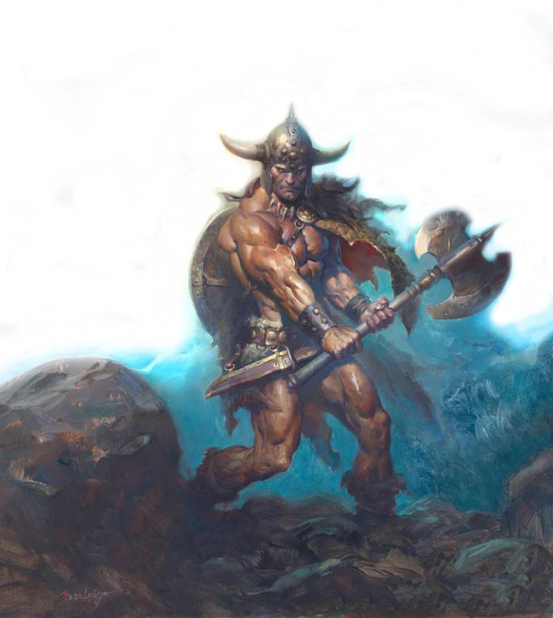 1/32 Ancient Horned Barbarian with Double-Bladed Axe, Resin Model Figure Kit, Unassembled and Unpainted