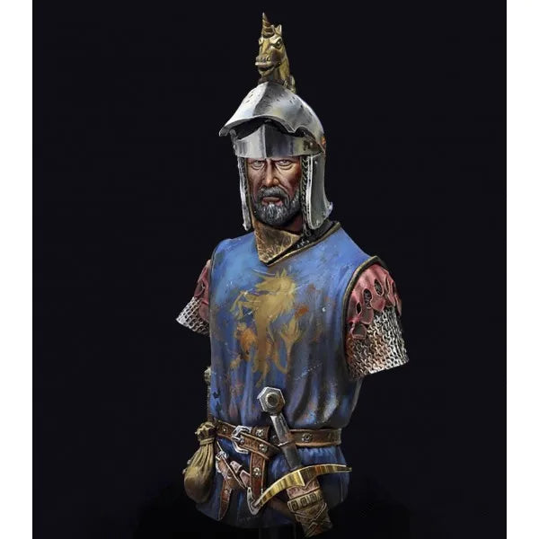 1/12 Medieval Knight in Blue Surcoat with Golden Lion, Resin Model Bust Kit, Unassembled and Unpainted