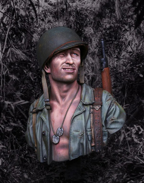 1/10 WWII German Soldier in Stahlhelm with Open Tunic, Resin Model Bust Kit, Unassembled and Unpainted