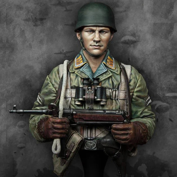 1/10 WWII German Fallschirmjäger Rifle Ready, Resin Model Bust Kit, Unassembled and Unpainted