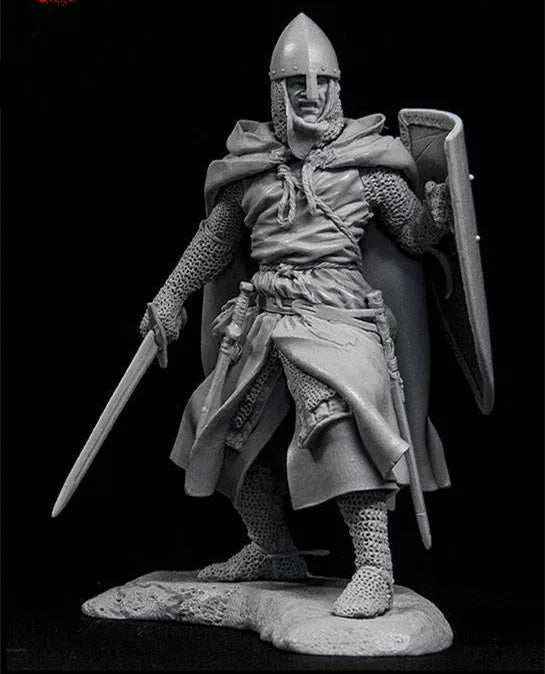 1/24 Medieval Standing Knight in Chain Mail with Sword and Shield, Resin Model Figure Kit, Unassembled and Unpainted