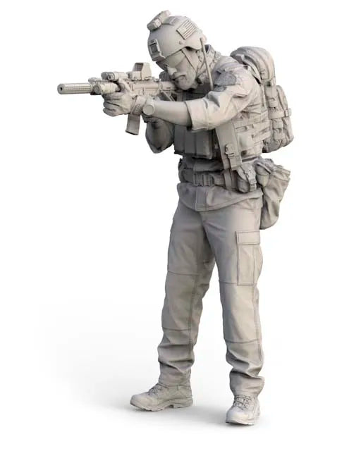 1/16 Modern Tactical Rifleman in Body Armor Aiming, Resin Model Figure Kit, Unassembled and Unpainted