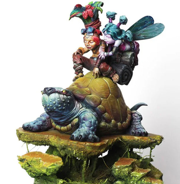 1/24 Medieval Fantasy Knight with Child on Tortoise, 3 Figures, Resin Model Figure Kit, Unassembled and Unpainted