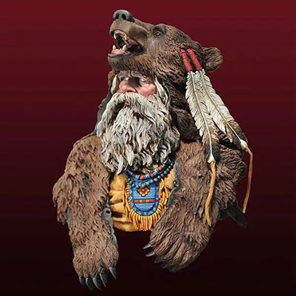 1/10 Bear-Headed Dwarf Shaman with Totems, Resin Model Bust Kit, Fantasy Theme, Unassembled and Unpainted
