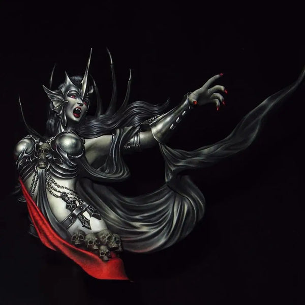 1/10 Demon Sorceress with Curved Horns and Red Cape, Resin Model Bust Kit, Fantasy Theme, Unassembled and Unpainted