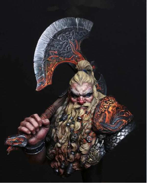1/10 Bearded Dwarf Axeman with Crescent Helm, Resin Model Bust Kit, Fantasy Theme, Unassembled and Unpainted