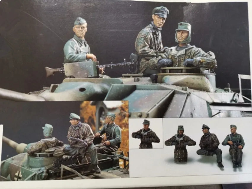 1/35 WWII German Soldiers & Tank, 8 Figures, Resin Model Figure Kit, Unassembled and Unpainted