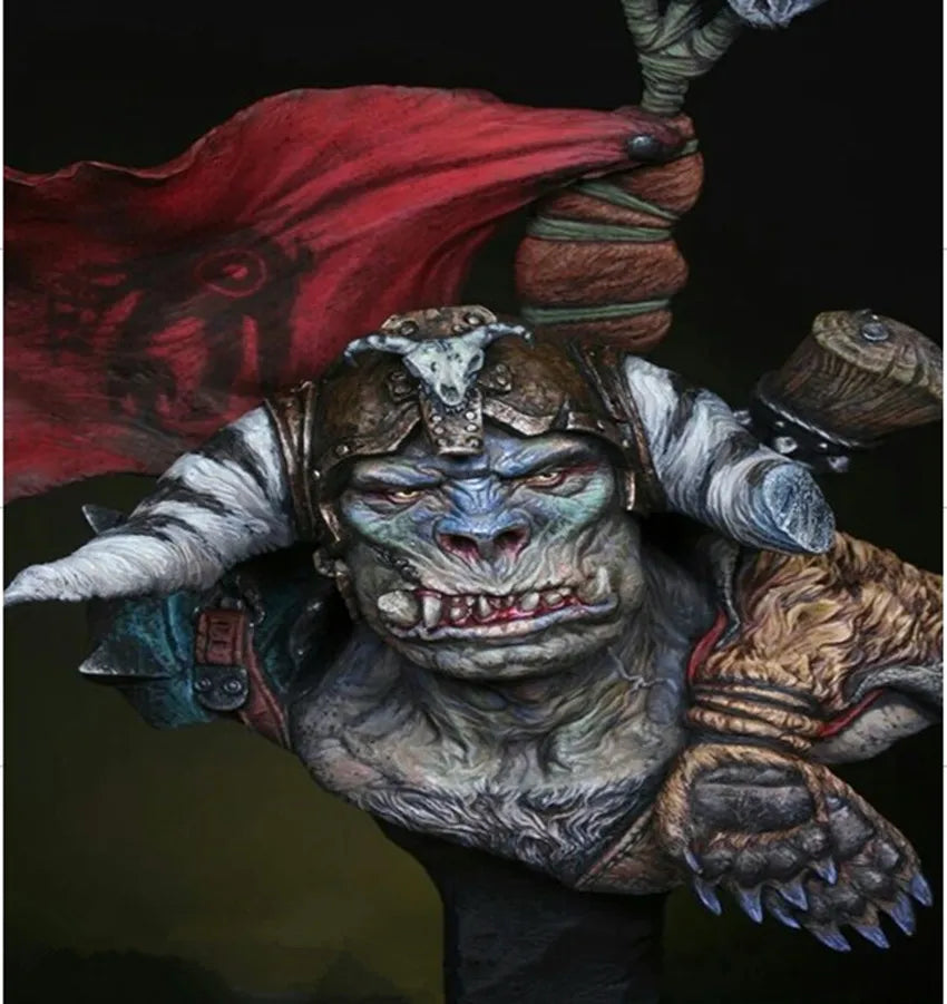 1/10 Blue Oni Demon with Flowing Red Cloak, Resin Model Bust Kit, Fantasy Theme, Unassembled and Unpainted