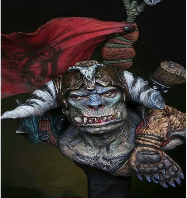 1/10 Blue Oni Demon with Flowing Red Cloak, Resin Model Bust Kit, Fantasy Theme, Unassembled and Unpainted