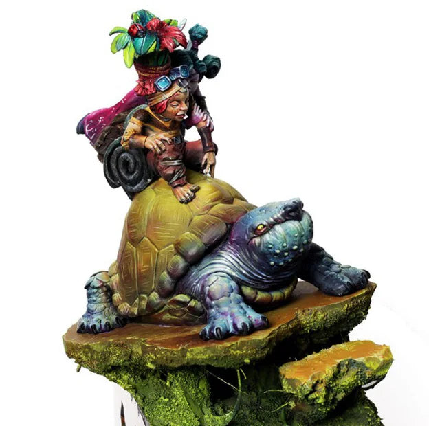 1/24 Medieval Fantasy Knight with Child on Tortoise, 3 Figures, Resin Model Figure Kit, Unassembled and Unpainted