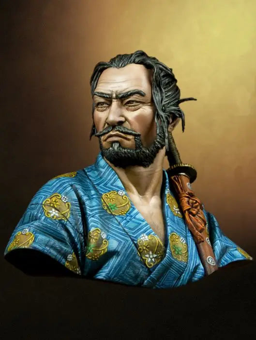 1/10 Medieval Japanese Daimyo in Blue Crested Robe, Resin Model Bust Kit, Unassembled and Unpainted