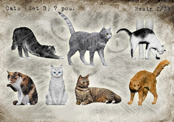 1/35 Seven Cats, 7 Figures, Resin Model Figure Kit, Wildlife Theme, Unassembled and Unpainted