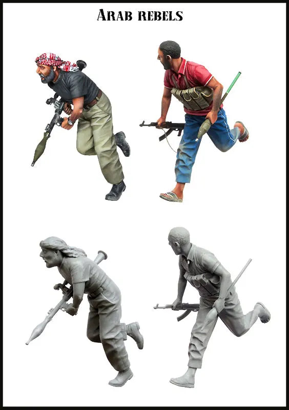 1/35 Modern Arab Fighters Advancing with Rifles, 4 Figures, Resin Model Figure Kit, Unassembled and Unpainted