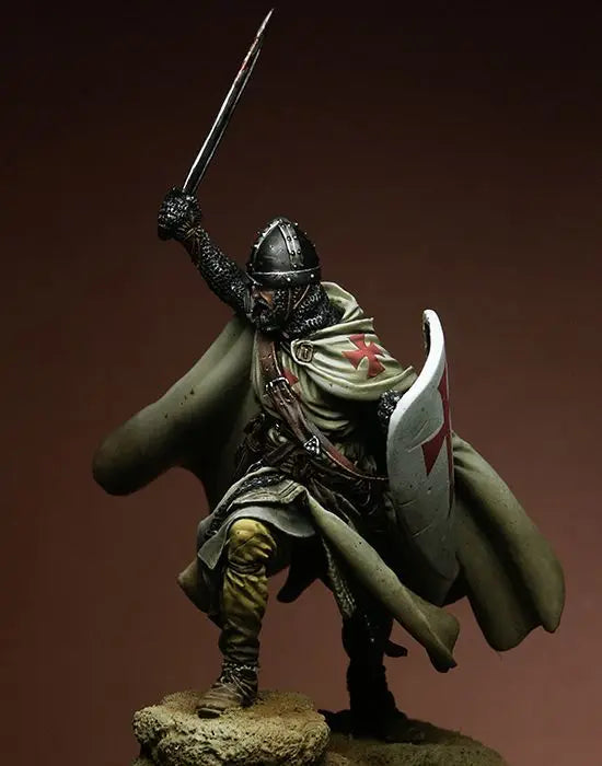 75mm Medieval Crusader Knight Charging with Raised Sword, Resin Model Figure Kit, Unassembled and Unpainted