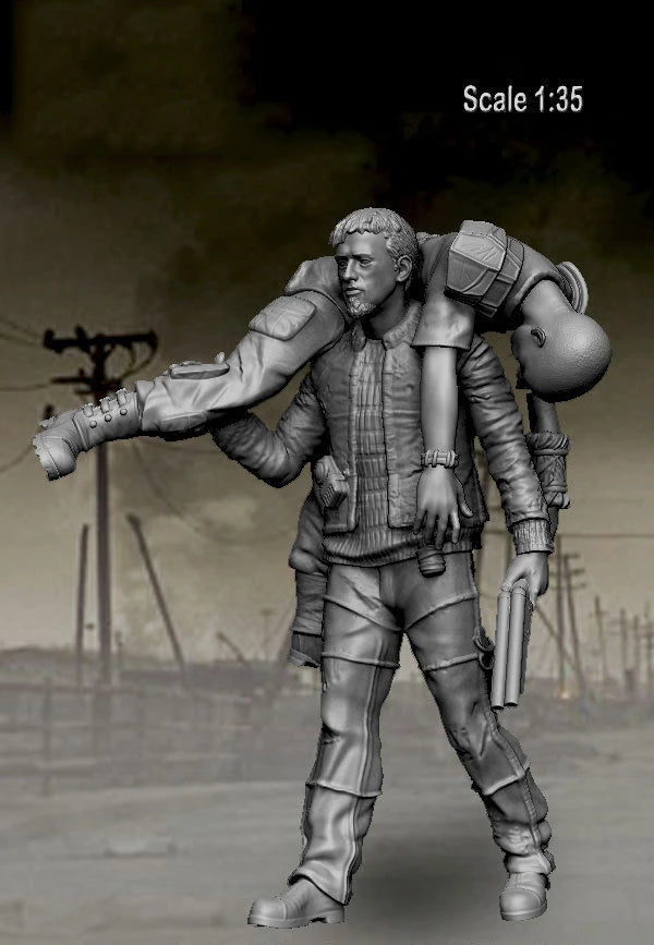 1/35 Post-Apocalyptic Survivor with Power Armor, Resin Model Figure Kit, Sci-Fi Theme, Unassembled and Unpainted