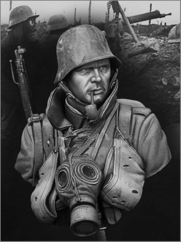 1/10 WWII German Soldier with Gas Mask, Resin Model Bust Kit, Unassembled and Unpainted