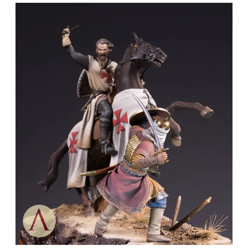 1/24 Medieval Templar Knights, 3 Figures, Resin Model Diorama Kit, Unassembled and Unpainted