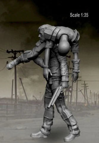 1/35 Post-Apocalyptic Survivor with Power Armor, Resin Model Figure Kit, Sci-Fi Theme, Unassembled and Unpainted