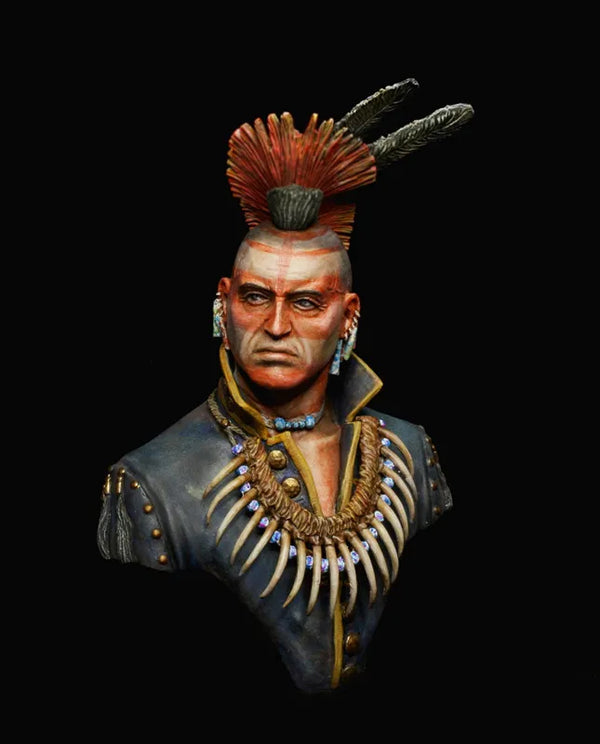 1/10 Tribal Warrior with Feathered Crest and Bone Regalia, Resin Model Bust Kit, Fantasy Theme, Unassembled and Unpainted
